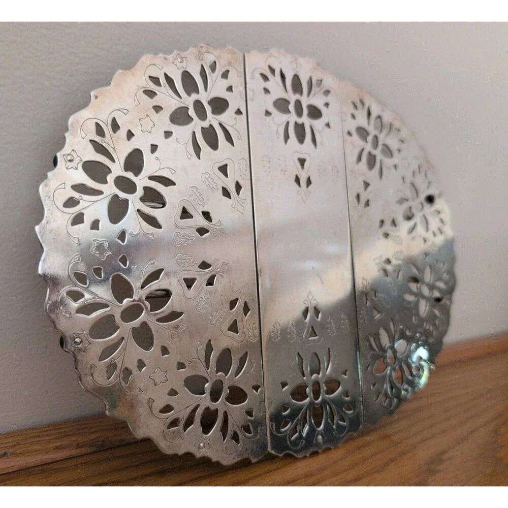 Vintage Silverplate Expandable Trivet Ornate Scroll Design Cottage Core 10-12x8